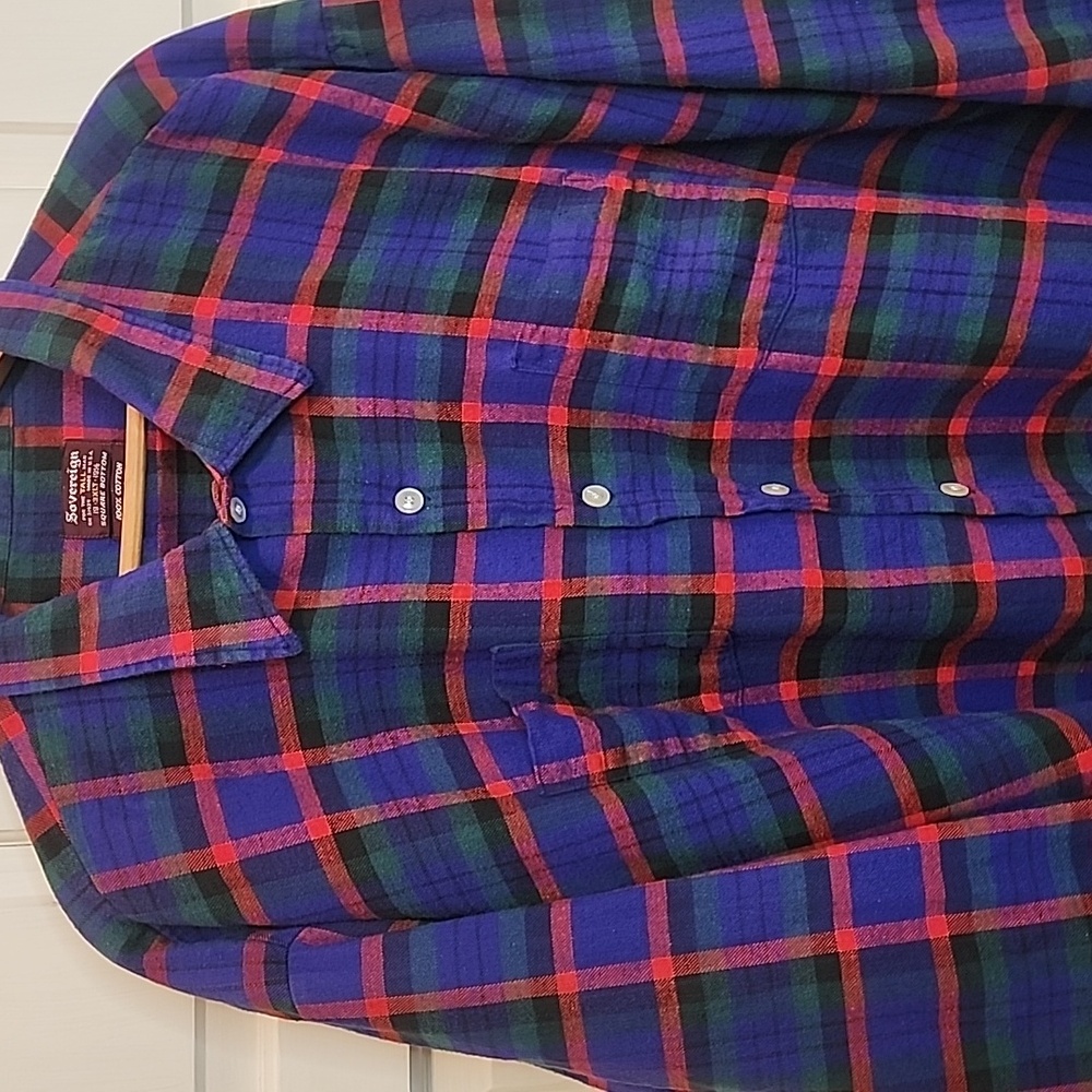 Sovereign Multicolor Flannel Plaid Button-Down Shirt 2 Pockets 3XL Square Bottom